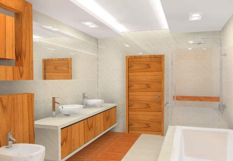 architekt wnętrz przedstawia piękną nowoczesną łazienkę